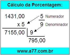 Calcular 5/9 de R$ 1431,00