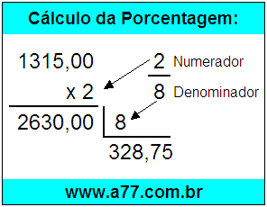 Calcular 2/8 de R$ 1315,00