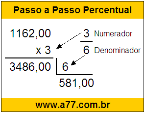 Quanto é 3/6 de R$ 1162,00
