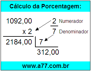 Calcular 2/7 de R$ 1092,00