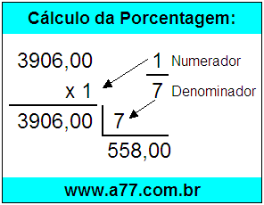 Calcular 1/7 de R$ 3906,00