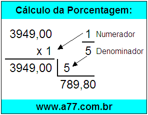 Calcular 1/5 de R$ 3949,00