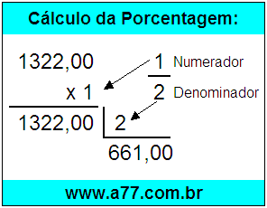 Quanto é 1/2 de R$ 1322,00