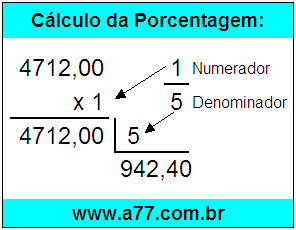 Calcular 1/5 de R$ 4712,00