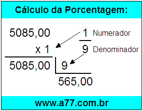 Quanto é 1/9 de R$ 5085,00