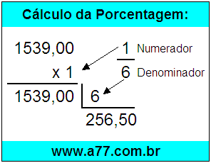 Quanto é 1/6 de R$ 1539,00