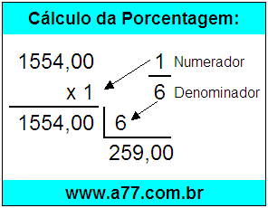 Calcular 1/6 de R$ 1554,00