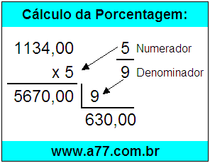 Quanto é 5/9 de R$ 1134,00
