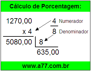 Calcular 4/8 de R$ 1270,00