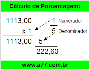 Calcular 1/5 de R$ 1113,00