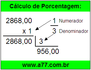 Quanto é 1/3 de R$ 2868,00