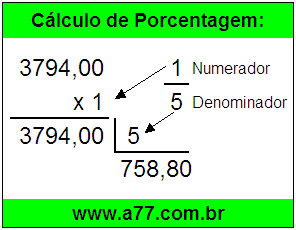 Calcular 1/5 de R$ 3794,00