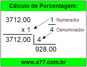 Quanto é 1/4 de R$ 3712,00
