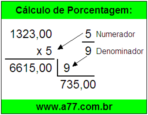 Quanto é 5/9 de R$ 1323,00