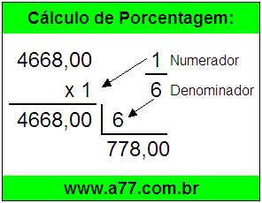 Quanto é 1/6 de R$ 4668,00