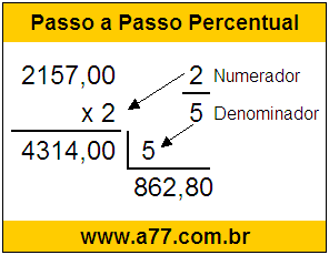 Quanto é 2/5 de R$ 2157,00