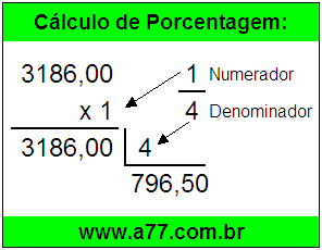 Quanto é 1/4 de R$ 3186,00