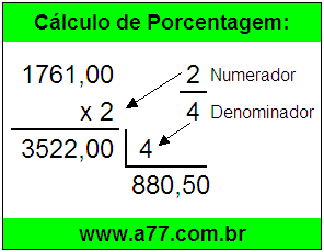 Quanto é 2/4 de R$ 1761,00