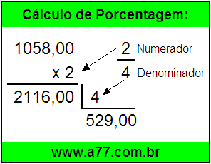 Calcular 2/4 de R$ 1058,00