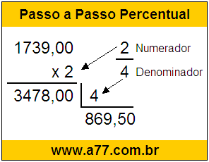 Quanto é 2/4 de R$ 1739,00