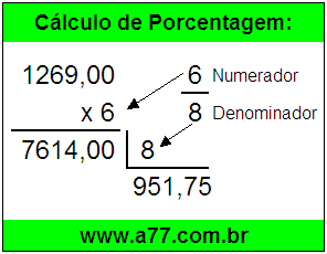 Calcular 6/8 de R$ 1269,00