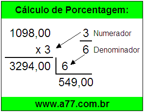 Quanto é 3/6 de R$ 1098,00