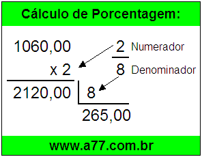 Quanto é 2/8 de R$ 1060,00