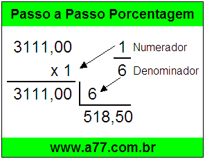 Quanto é 1/6 de R$ 3111,00