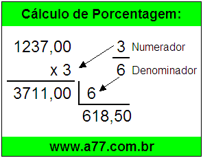 Calcular 3/6 de R$ 1237,00