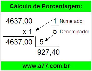 Calcular 1/5 de R$ 4637,00