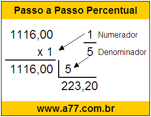 Calcular 1/5 de R$ 1116,00