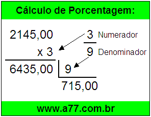 Calcular 3/9 de R$ 2145,00