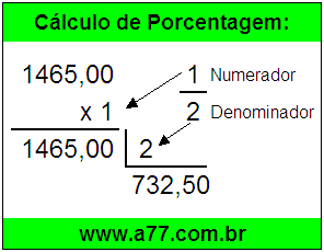 Quanto é 1/2 de R$ 1465,00