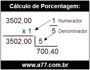 Calcular 1/5 de R$ 3502,00