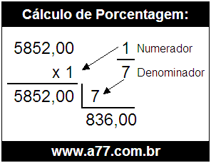 Calcular 1/7 de R$ 5852,00