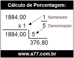 Calcular 1/5 de R$ 1884,00