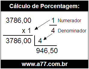 Calcular 1/4 de R$ 3786,00