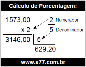 Calcular 2/5 de R$ 1573,00