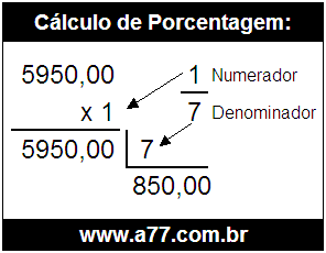 Calcular 1/7 de R$ 5950,00