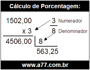 Calcular 3/8 de R$ 1502,00