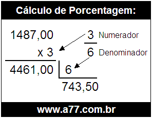 Calcular 3/6 de R$ 1487,00