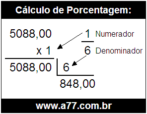 Calcular 1/6 de R$ 5088,00