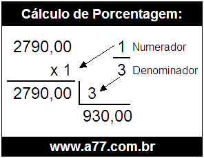 Calcular 1/3 de R$ 2790,00