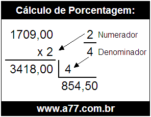 Calcular 2/4 de R$ 1709,00