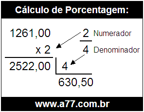 Quanto é 2/4 de R$ 1261,00