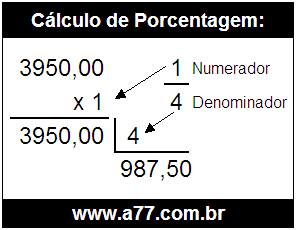 Calcular 1/4 de R$ 3950,00