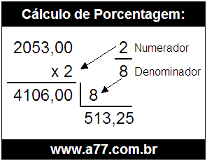 Quanto é 2/8 de R$ 2053,00