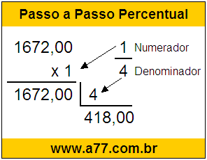 Calcular 1/4 de R$ 1672,00