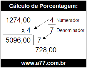 Calcular 4/7 de R$ 1274,00