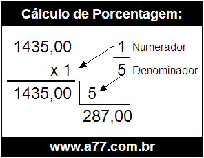 Calcular 1/5 de R$ 1435,00